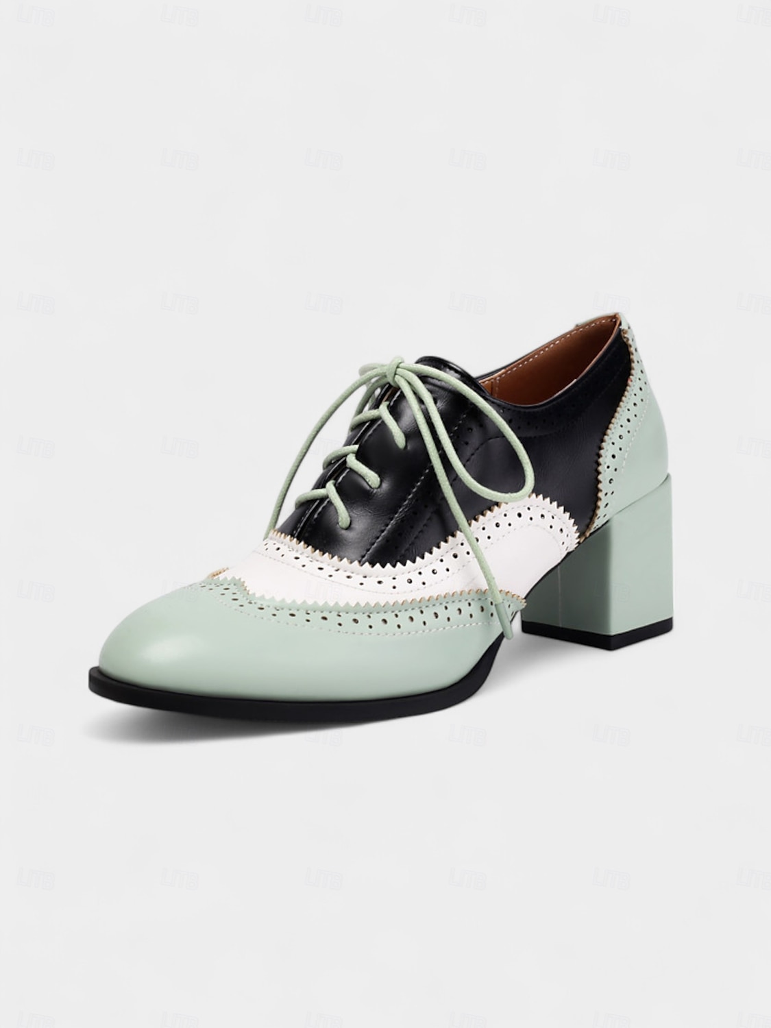Zweifarbige Oxford-Schuhe mit Blockabsatz für Damen – Retro-Schnürschuhe in Mintgrün und Metallic für den Streetstyle im 50er-Jahre-Stil, Alltagsoutfits und legere Anlässe 2025 - $46.99 –P4