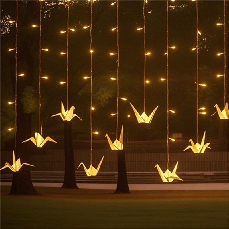 Luces de cadena de hadas 3.5M 96LED coloridas mil grullas de origami luces de cortina LED para boda decoración de habitación fiesta patio destellos luces de cadena de vacaciones enchufe EU US AU UK 2026 - $50.99 –P4