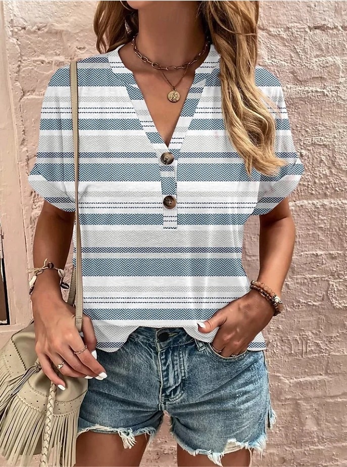 Femmes T-shirt A Ombre Fleuri Graphique ancien Élégant Classique Manche Courte Col en V Encolure en V Hauts Réguliers Quotidien Week-end Imprimé Blanc et gris Rouge Bleu Orange Blanc Ecru Ét de 2025 ? $24.99 –P4