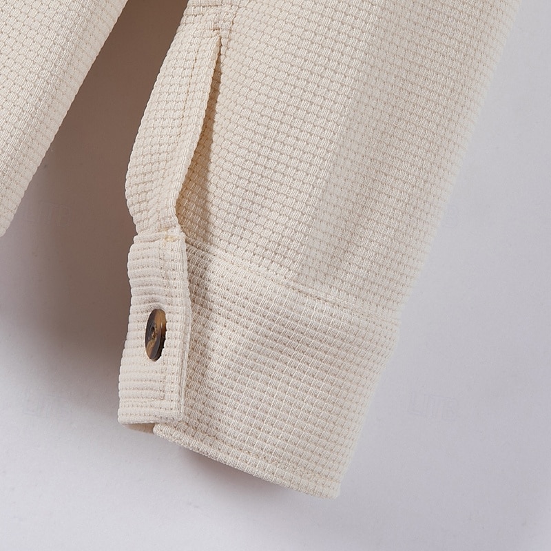 Homens jaqueta leve Jaqueta Waffle Jaqueta de Camisa Jaqueta casual Férias Diário Respirável Bolsos Primavera Outono Tecido Moda Clássico Lapela Padrão Preto Branco Vinho Verde Escuro cáqui Casaco de 2025 por $26.99 –P5