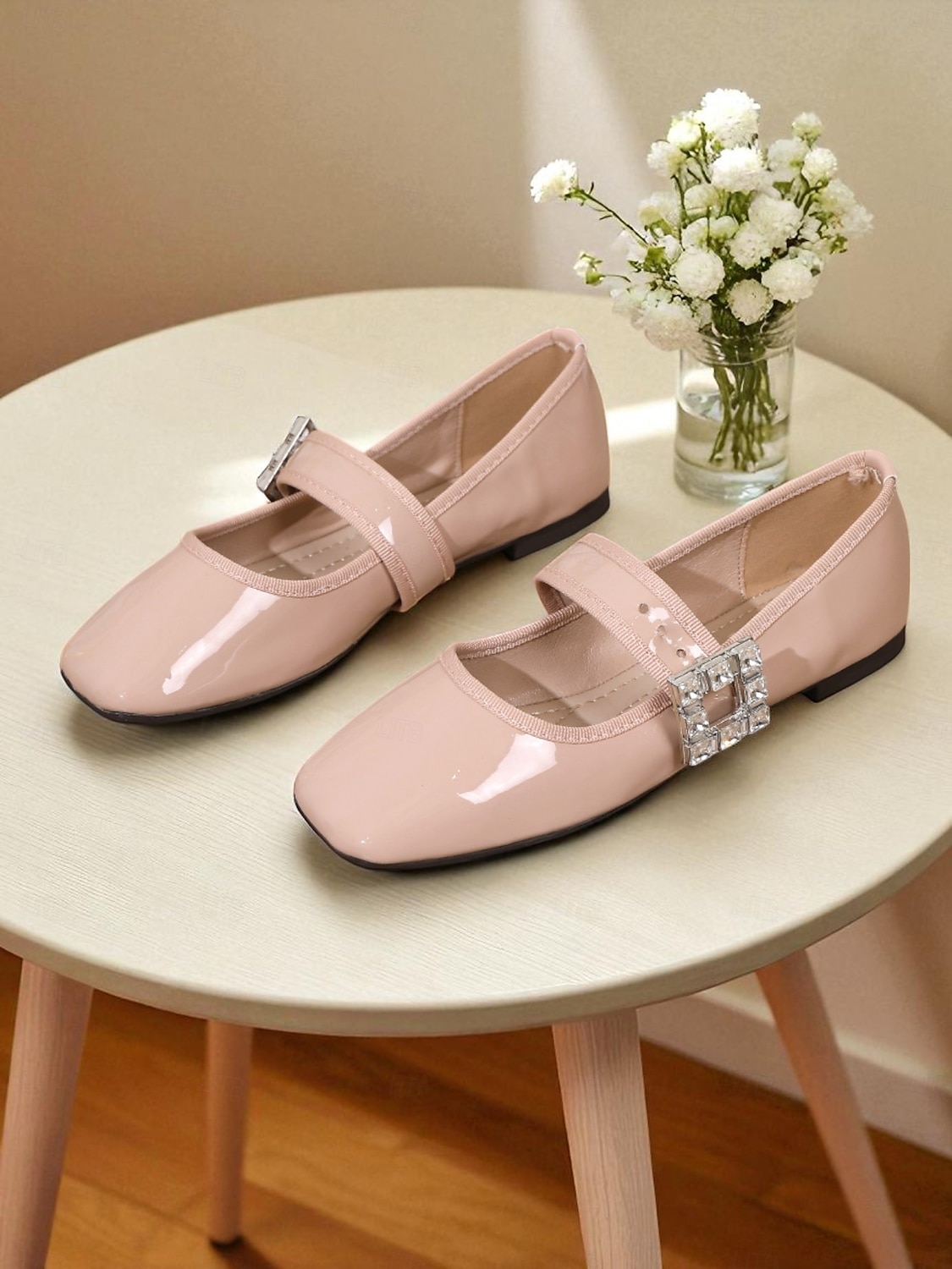 Women's Almond Patent Leather Mary Jane Flats with Rhinestone Buckle - 1960s Mod Style Comfortable Ballet Shoes for Teens and Ladies, Ideal for School, Parties, and Daily Wear 2025 - $29.99 –P4