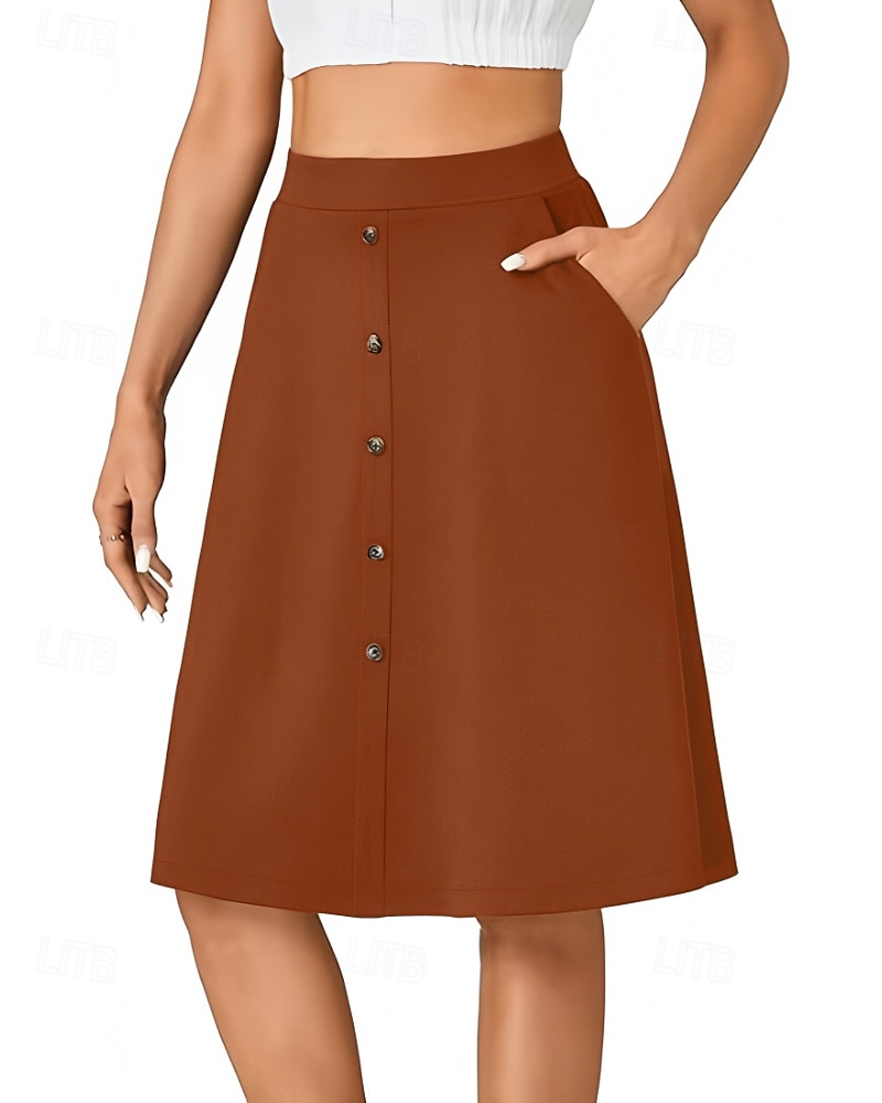 Femmes Jupe Occasionnel Au-dessus du genou Taille Basse Jupes Uni Avec Poches Micro-Élastique Vacances Rue Noir Rouge Bleu Marron Automne Polyester de 2025 ? $20.99 –P4