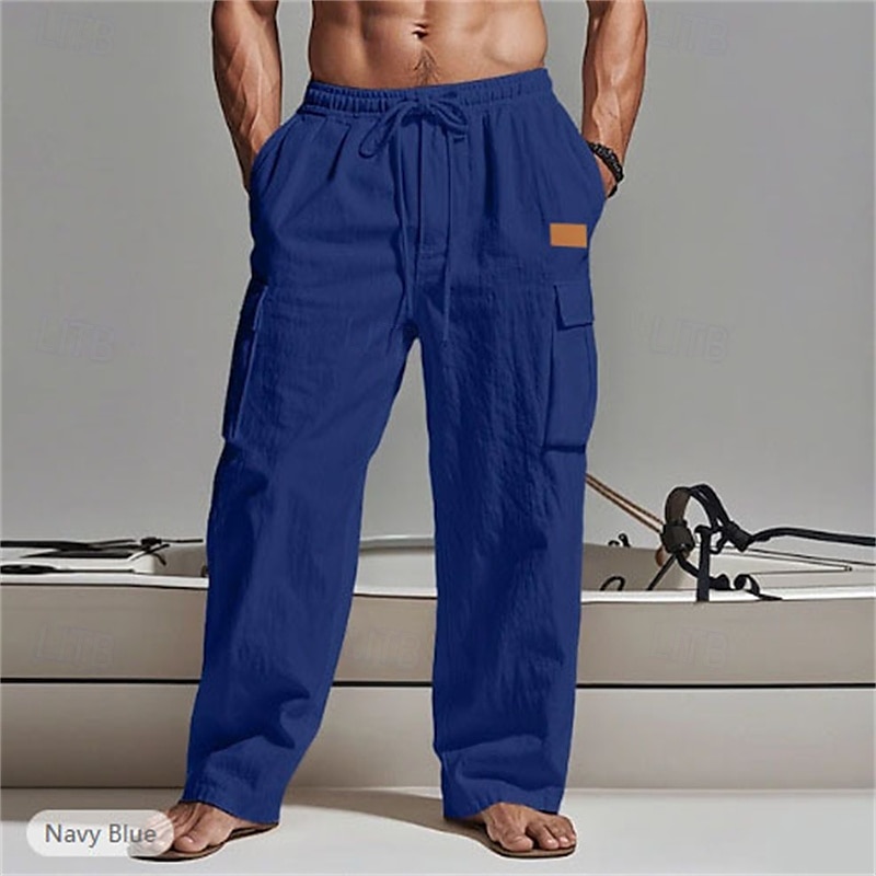 Men's Cargo Pants Linen Pants Trousers Summer Pants Elastic Waist ...