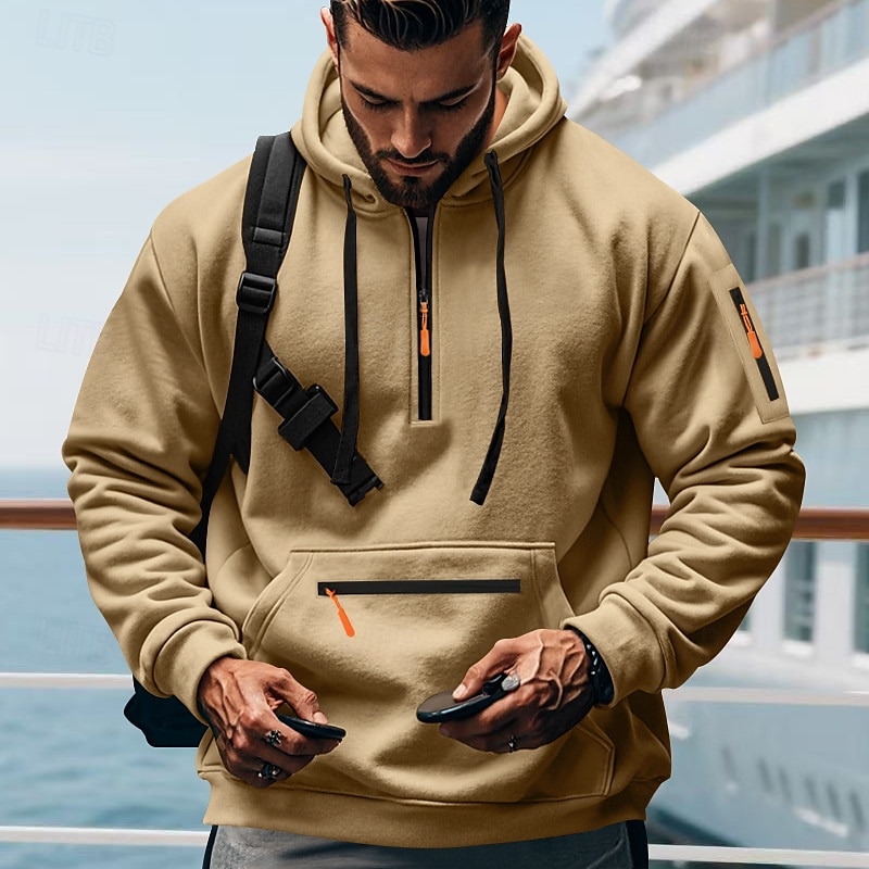 Męskie Bluza z Kapturem Bluza z kapturem na zamek błyskawiczny Bluza z kapturem Taktyczna bluza z kapturem Czarny Biały Granatowy Khaki Jasnoszary Kaptur Równina Kieszenie na zamek Codzienny Święto 2025 - $23.99 –P6