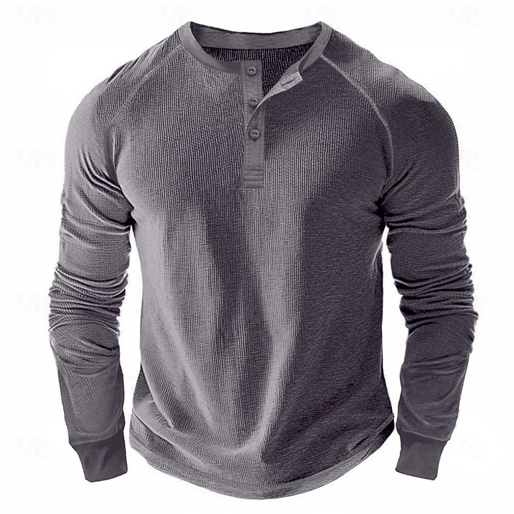 Men's Waffle Henley Shirt Tee Long Sleeve Solid Color Plain Textured Fashion Designer Casual Raglan Sleeves Henley Outdoor Casual Daily Summer Fall Winter Black Light Blue Dark Red Henley T-Shirt 2025 - $19.99 –P5