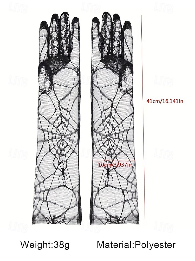 Women's Halloween Spider Web Lace Gloves – Long Sheer Mesh Gothic Gloves with Fingerless Design, Elegant Costume Accessory for Party, Cosplay and Witch Outfit 2025 - $9.99 –P6