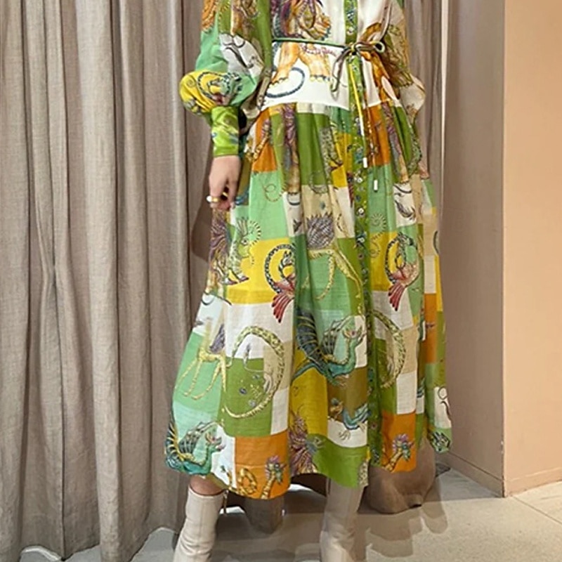 Per donna Abito Midi Abito Camicia Vestito a ruota Abito Stampato Moda Classico Moderno All'aperto Ferie Uscire Vestibilità regolare Fiore Manica Lunga Colletto a Camicia Verde Autunno del 2025 a $25.99 –P3