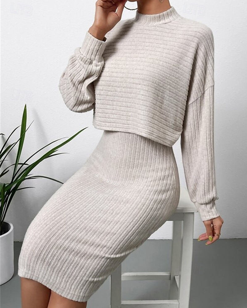 Dámské Sada šatů Slip Dress Na běžné nošení Semiformální šaty Bez vzoru Design Mini šaty Dlouhý rukáv Tričkový Venkovní Rande Černá Nebeská modř Meruňková Jaro Podzim Běžný 2025 - $23.99 –P5