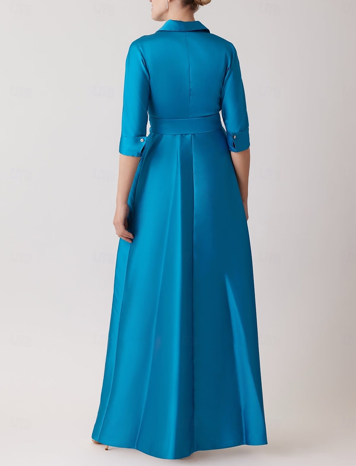 Abito da sera a trapezio abito elegante matrimonio formale da ospite lunghezza a terra manica a metà collo a revers tasca chiffon satin con fiocco/i tasca a spalline del 2025 a $142.99 –P2