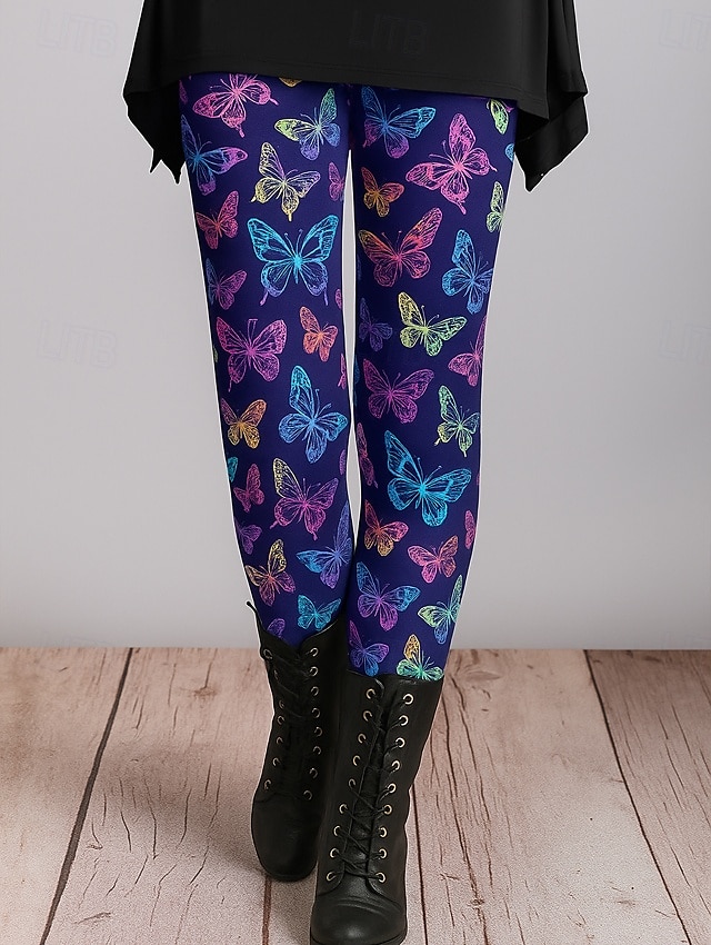 Dames Leggings Vakantie Vintage Etnische stijl Volledige lengte Hoge taille Grafisch Vlinder 3D-afdrukken Sneldrogend Ademend Zacht Rekbaar Buiten Huis Causaal Donker paars Zwart Paars Herfst Mager 2025 - $19.99 –P5