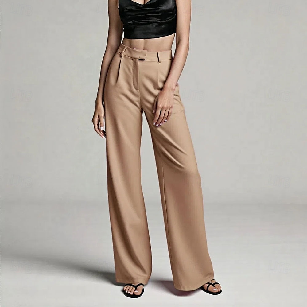 Per donna Gamba larga Pantaloni Eleganti Pantaloni Moda Lunghezza intera Naturale Semplice Tasche Laterali Comodo Traspirabilità Ufficio / Carriera Affari Nero Bianco Giallo Rosa Primavera Autunno del 2025 a $26.99 –P4