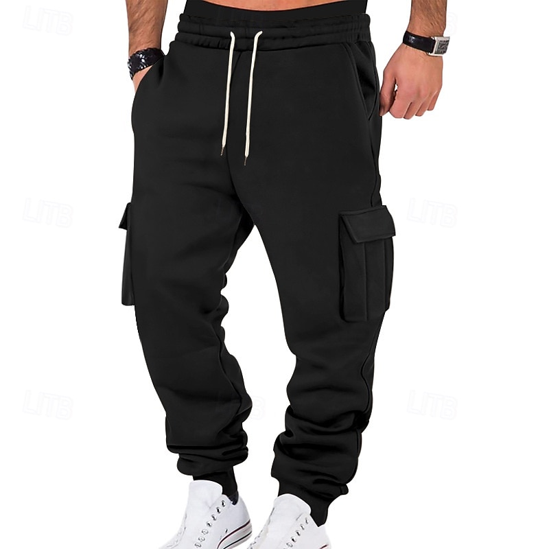 Men's Cargo Pants Fleece Pants Sweatpants Joggers Trousers Elastic Waist Drawstring Multi Pocket Plain Comfort Warm Full Length Outdoor Casual Daily Sports Fashion Black White 2026 - $20.99 –P6