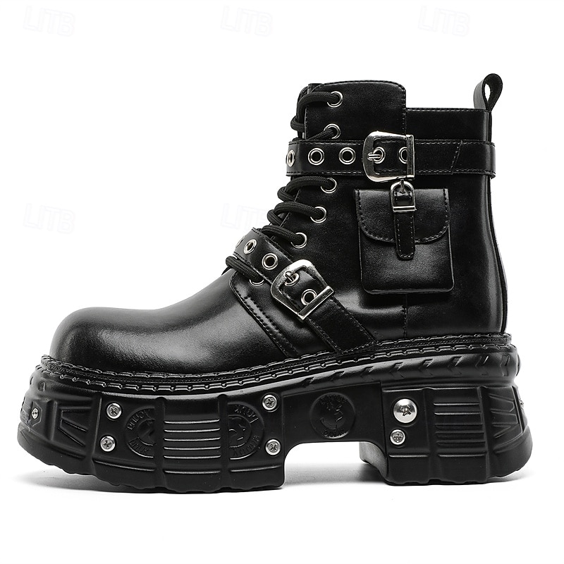 stivali da combattimento con fibbia a rivetto nera da uomo – stivaletti allacciati con plateau gotico per concerti, stile motociclista ed eventi punk del 2026 a $99.99 –P2