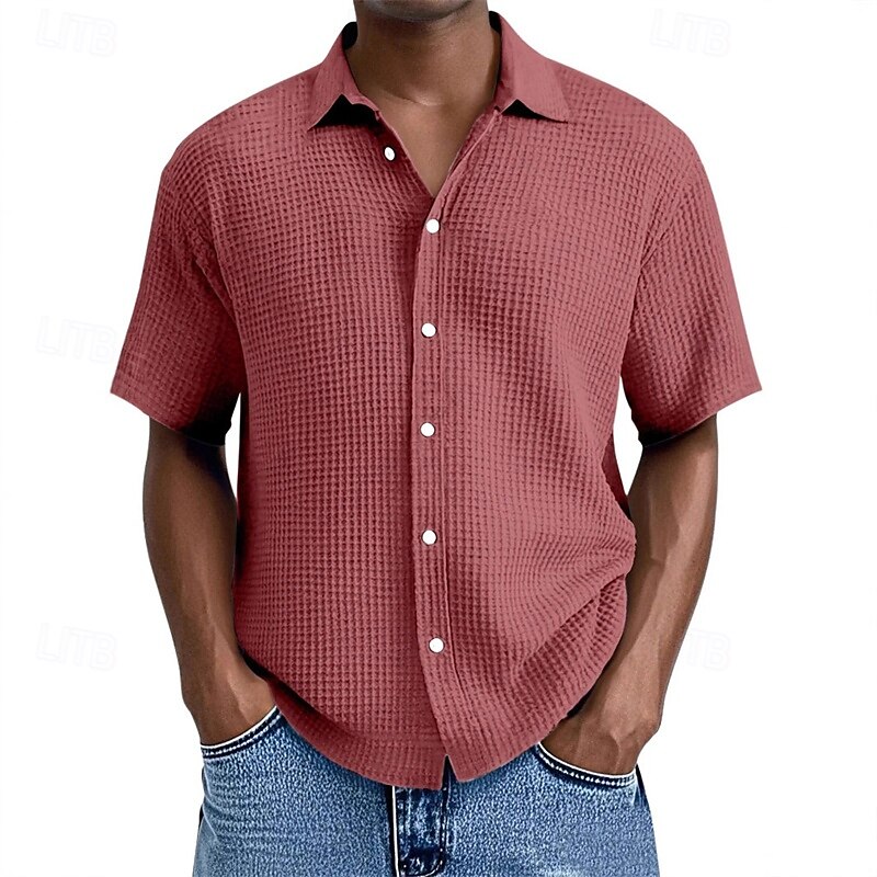 Per uomo Camicia Camicia a nido d'ape Camicia Estiva Camicia casual Camicia da Spiaggia Camicia con Bottoni Nero Bianco Verde chiaro Rosa Blu reale Manica Corta Semplice Bavero Vacanza Camicia del 2025 a $23.99 –P4