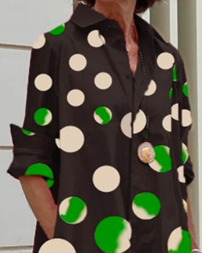 Damskie Sukienka midi Sukienka koszulowa Codzienne sukienki Moda Nowoczesny Codzienny Plaża Weekend Regularny Kropka Długi rękaw Kołnierzyk koszuli Zielony Wiosna Jesień 2025 - $24.99 –P2