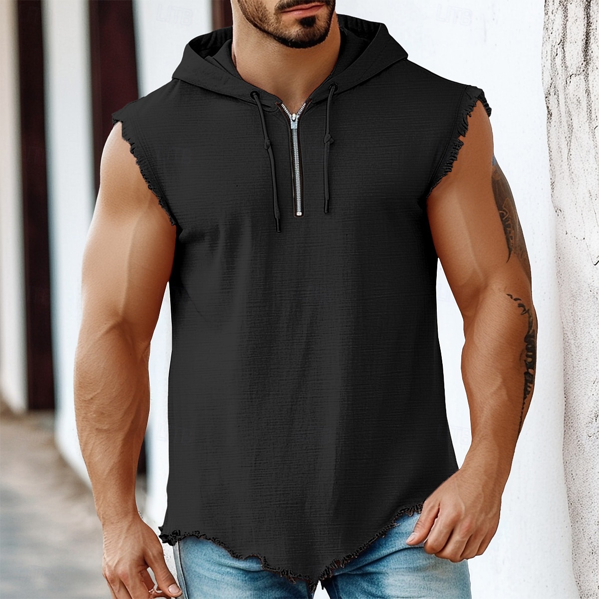 Hombre Camisa de lino Camiseta sin mangas Chaleco Camisetas Interiores Sin Mangas Con Capucha Verano Plano Moda Clásico Moderno Cremallera de un cuarto Calle Casual Deportes Negro Rosa Azul Piscina 2025 - $16.49 –P7