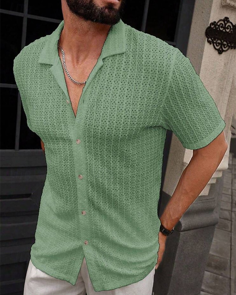 Per uomo Camicia Camicia Estiva Camicia casual Camicia da Spiaggia Camicia con Bottoni Marrone Scuro Nero Bianco Verde chiaro Blu Manica Corta Semplice Bavero Vacanza Camicia hawaiana Abbigliamento del 2025 a $23.99 –P3