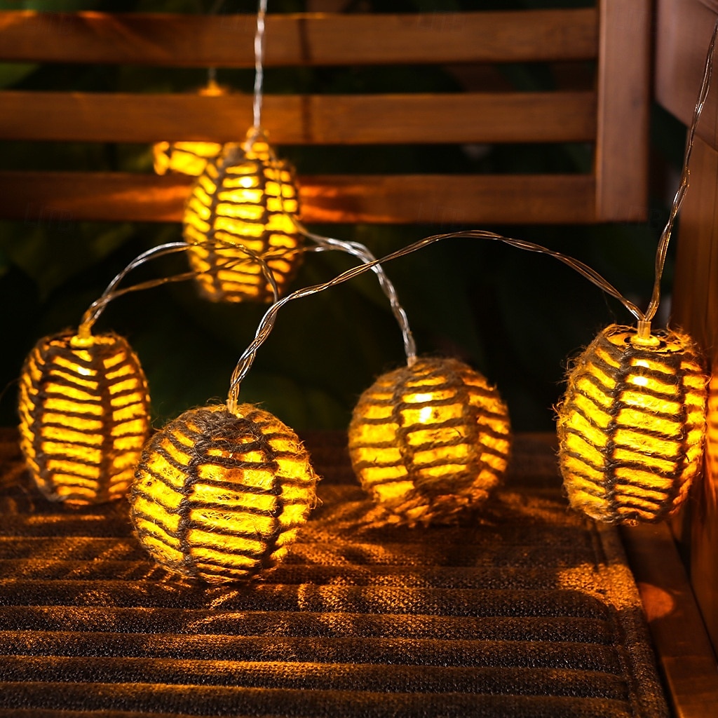Rattan Wire Ball Style Decorative Lantern String Lights - 10 Lights Globe Rattan Wicker Ball String Lights Indoor Outdoor Patio String Light for Home Pergola Porch Party Backyard 2025 - $32.99 –P11