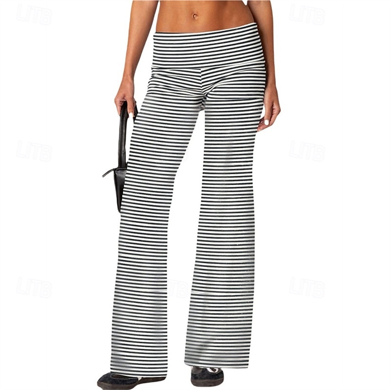 Mulheres Perna larga Calças Calça Palazzo Moda Roupa de rua Comprimento total Natural Listrado Cintura elástica Respirabilidade Confortável Rua Roupa Diária Para Noite Preto 1 # Preto Rosa claro de 2025 por $18.99 –P1
