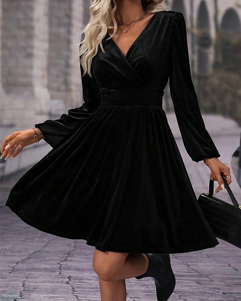 Pentru femei Rochie Mini Rochie casual Rochie de iarnă Modă Modern Zilnic Sfârșit de săptămână Fit regulat Simplu Manșon Lung În V Negru Roșu-aprins Trifoi Vară 2025 - $27.99 –P11