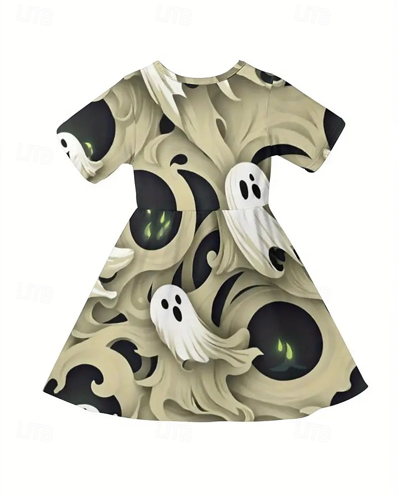 Halloween Girls' 3D Ghost Dress Short Sleeve Summer Spring Vacation Daily Holiday Princess Beautiful Sweet Kids 4-12 Years Casual Dress A Line Dress Knee-length Regular Fit 2025 - $15.99 –P3