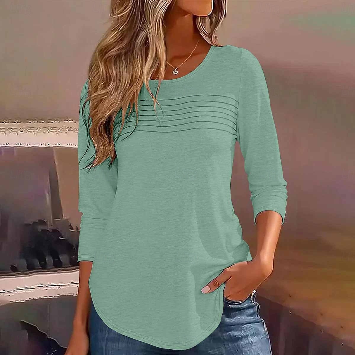 Women's Tunic Solid Color Elegant Vintage Stylish Long Sleeve Crew Neck Regular Tops Daily White Pink Blue Green Gray Spring Fall 2025 - $27.99 –P4