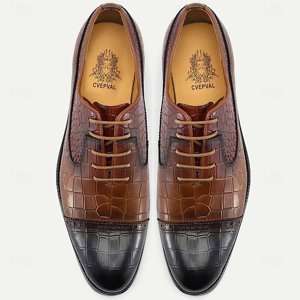 Oxford-Schuhe aus echtem Leder mit Krokodilprägung für Herren – eleganter Schnürschuh für modebewusste Männer, Hochzeitsempfänge und geschäftliche Veranstaltungen 2025 - $84.99 –P4
