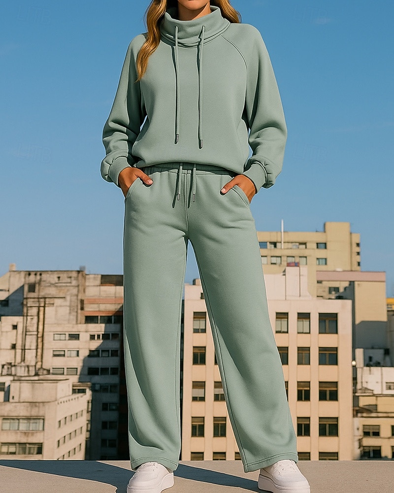 Damskie Dres Spodnie dresowe Bluza z kapturem Ściągana na sznurek Kieszeń Solidne kolory Zestawy odzież Jesień / Zima Czarny Zielony Piesze wycieczki Trening Obuwie sportowe Odporność na wiatr Lekki 2026 - $39.99 –P1