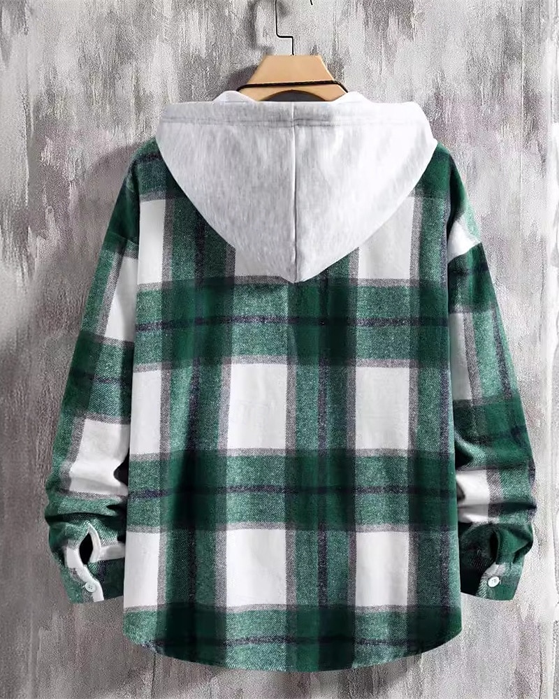Voor heren Lichtgewicht jack Overhemdjack Vrijetijdsjas shacket Vakantie Dagelijks Ademend Zak Lente Herfst Ruitjes Modieus Klassiek Capuchon Normaal Wijn Rood blauw Groen Jacks 2025 - $27.99 –P3