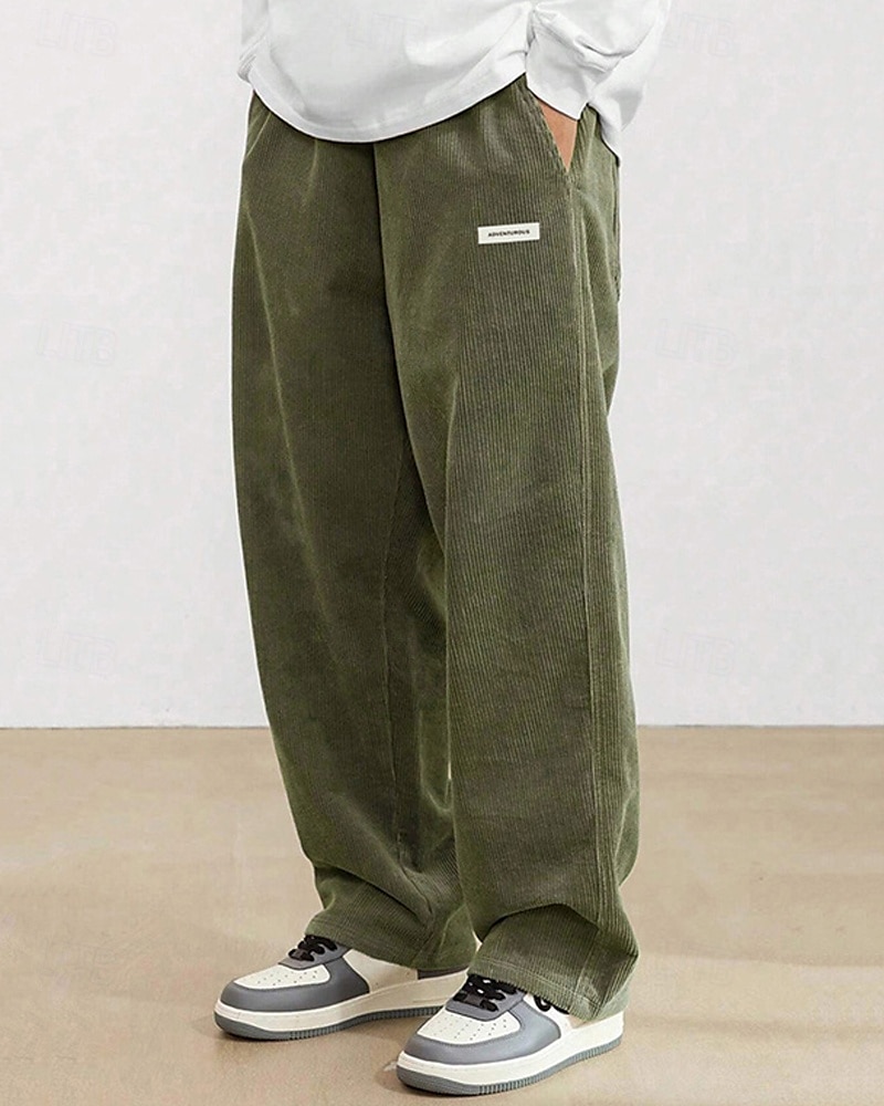 Homens Calças de Veludo Calças Calça casual Bolsos Cintura elástica Com Cordão Tecido Conforto Esportes Diário Moda Casual Preto Branco Micro-Elástica de 2025 por $26.99 –P10