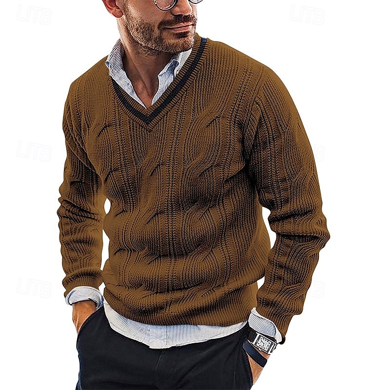Herren Pullover Zopfmuster Stricken Normale Oberteile V-Ausschnitt Gestrickt Einfach V Ausschnitt Strickware Moderne zeitgenössische Lässig Alltagskleidung Bekleidung Herbst Winter Schwarz Weiß M L XL 2025 - $37.99 –P3