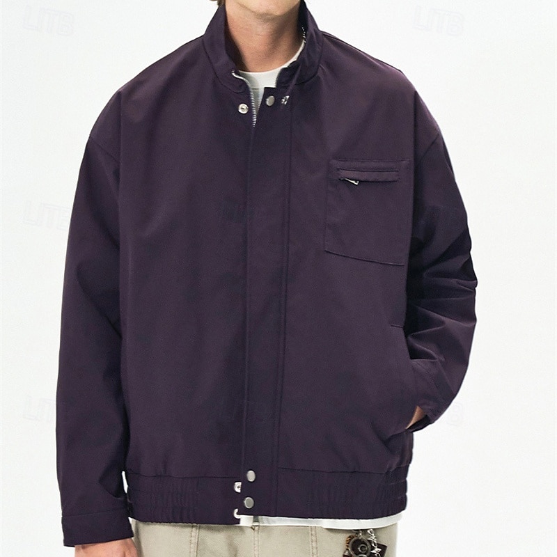 Herr Lättviktsjacka Vardaglig jacka Semester Dagligen Vindtät jacka Ficka Vår Höst Slät Mode Klassisk Hög krage Normal Aprikos Svart Purpur Grön Kaki Jacka 2025 - $44.99 –P10