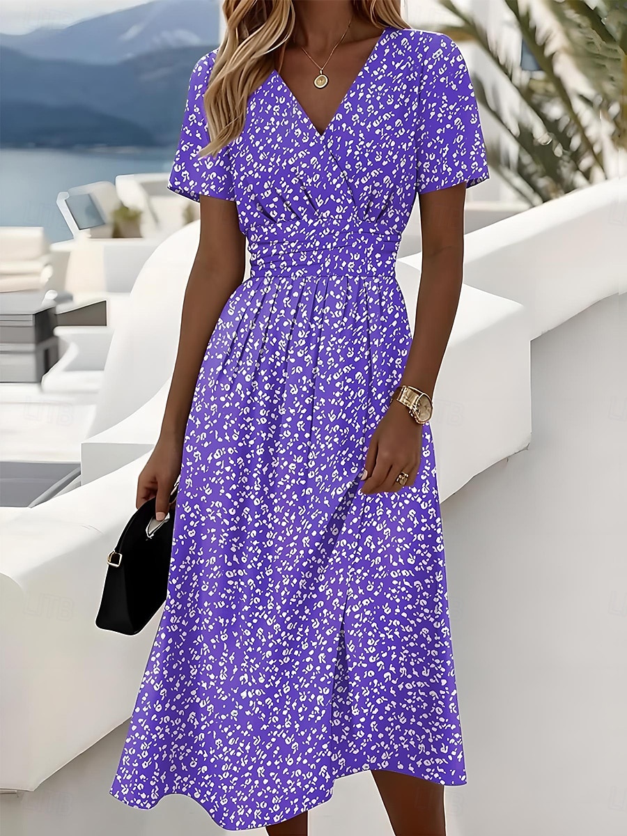 Dam Midiklänning Vardagsklänning Solklänning A linjeklänning Slipklänning Elegant Semester Ledigt Strand Normal Blommig Grafisk Prickig Kortärmad V-hals Gul Rubinrött Blå Purpur Sommar Vår 2025 - $35.99 –P5