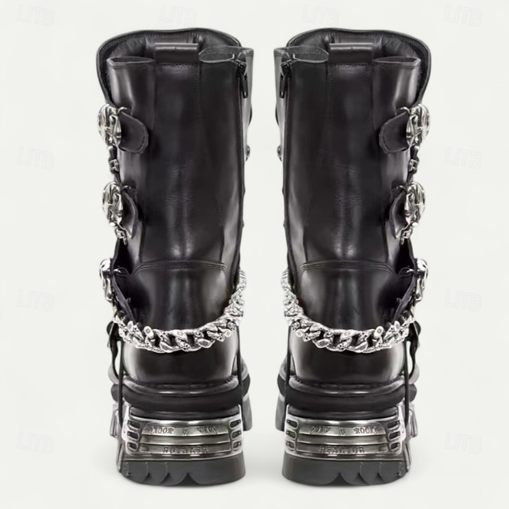 czarne, gotyckie buty bojowe męskie z klamrami w kształcie czaszki – sznurowane botki w stylu punkowym, idealne do jazdy na motocyklu i na Halloween 2025 - $229.99 –P5