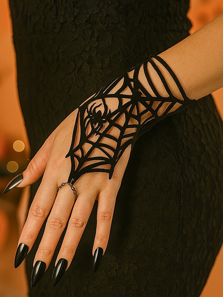 Damen-Halloween-Handarmband mit Spinnennetz – schwarze Gothic-Handkette aus Polyester mit Spinnendesign für Kostümpartys und Cosplay 2025 - $9.99 –P1