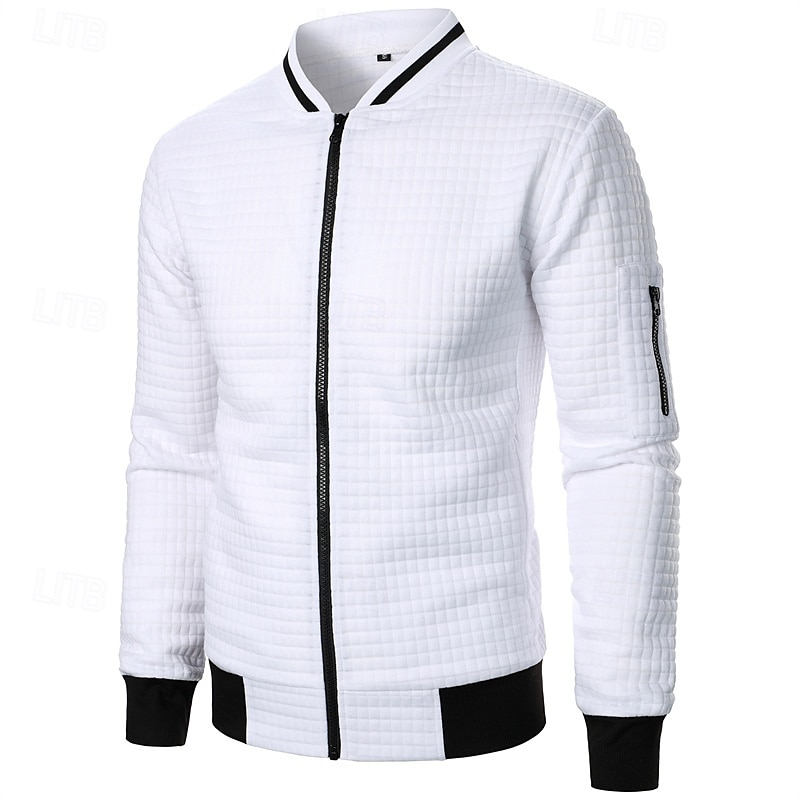 Homens jaqueta leve Jaqueta casual Jaqueta do time do colégio Férias Diário Bolsos Emenda Primavera Outono Bloco de cor Moda Clássico Colarinho Chinês Padrão Tecido Waffle Preto Branco Vinho Azul de 2025 por $20.99 –P4