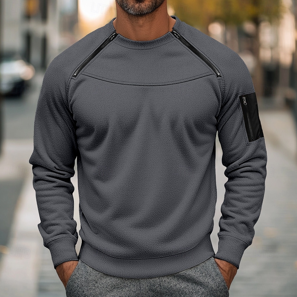 Voor heren Sweatshirt met rits Fleece hoodie Geelachtig bruin Zwart Leger Groen Marineblauw Bruin Ronde hals Effen Rits omhoog Voorvak Tactisch Sport & Outdoor Casual Streetwear Stoer Sportkleding 2025 - $25.99 –P3