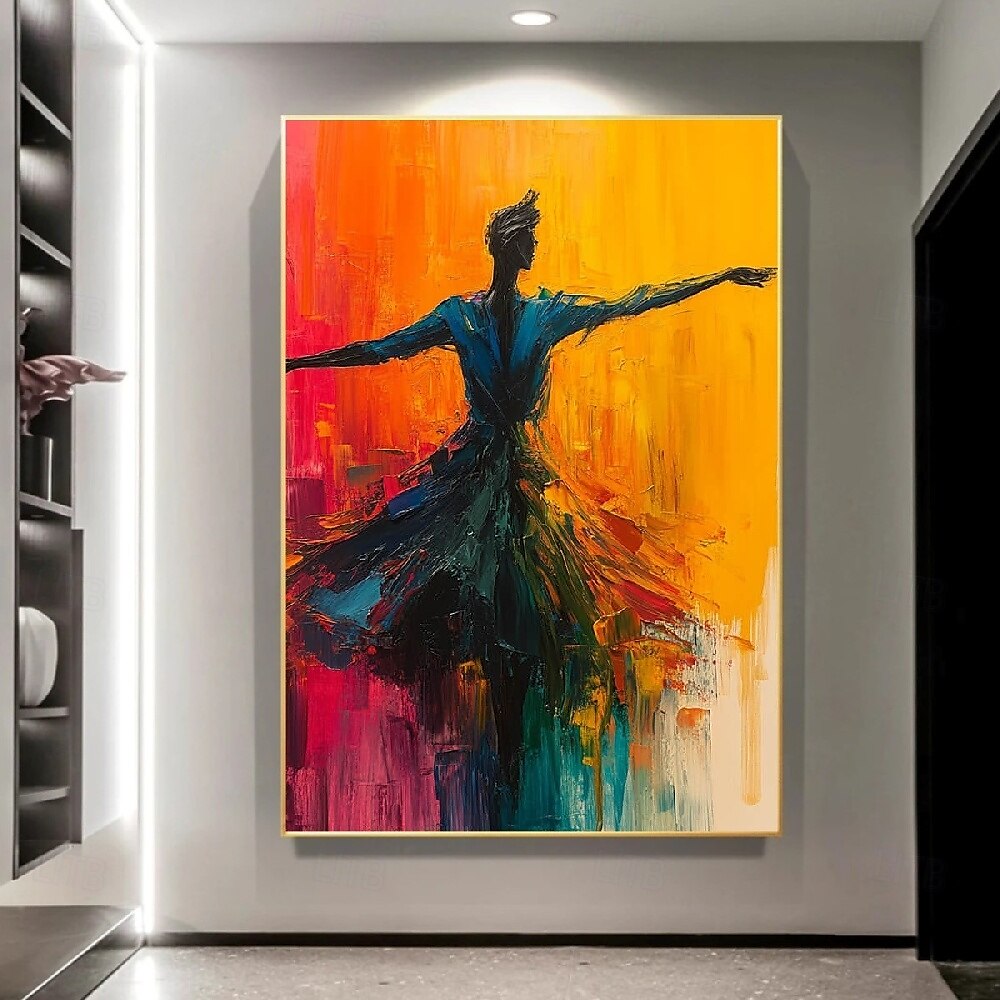 handgemaakte pure abstracte dans olieverfschilderij sierlijke silhouet beweging levendige kleuren gewaagde achtergrond textuur canvas kunst moderne woonkamer woondecoratie wandkunst dynamisch elegant 2025 - $133.99 –P5