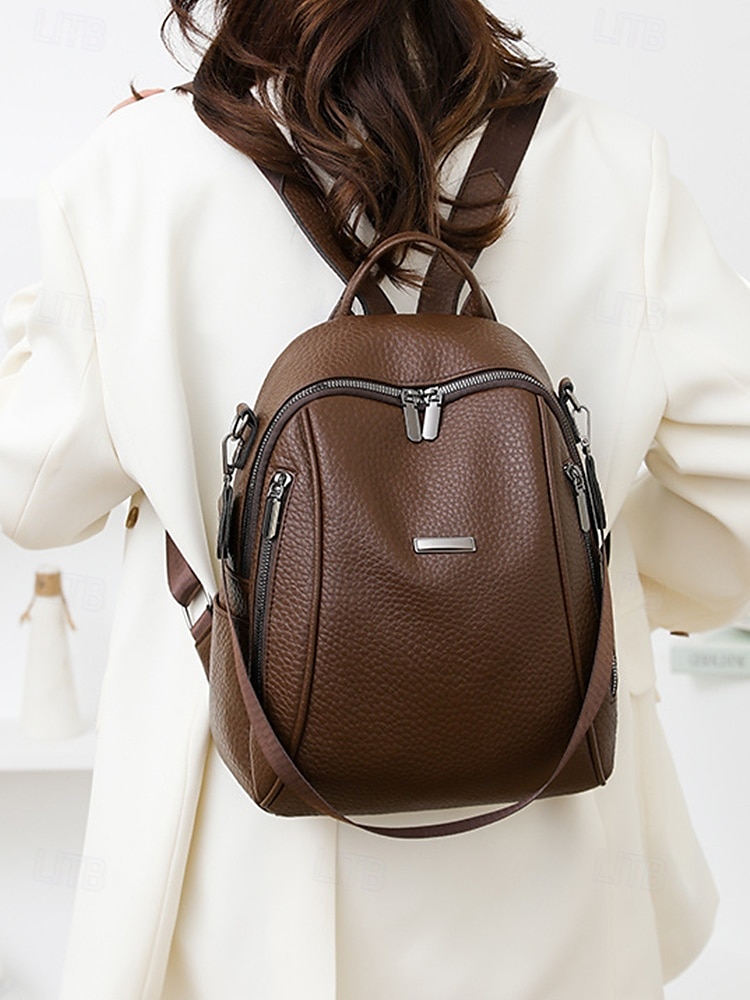 Women's Brown Faux Leather Mini Backpack – Water-Repellent Scratch-Resistant Fashion Daypack for Travel, Work and Daily Use 2025 - $24.99 –P3