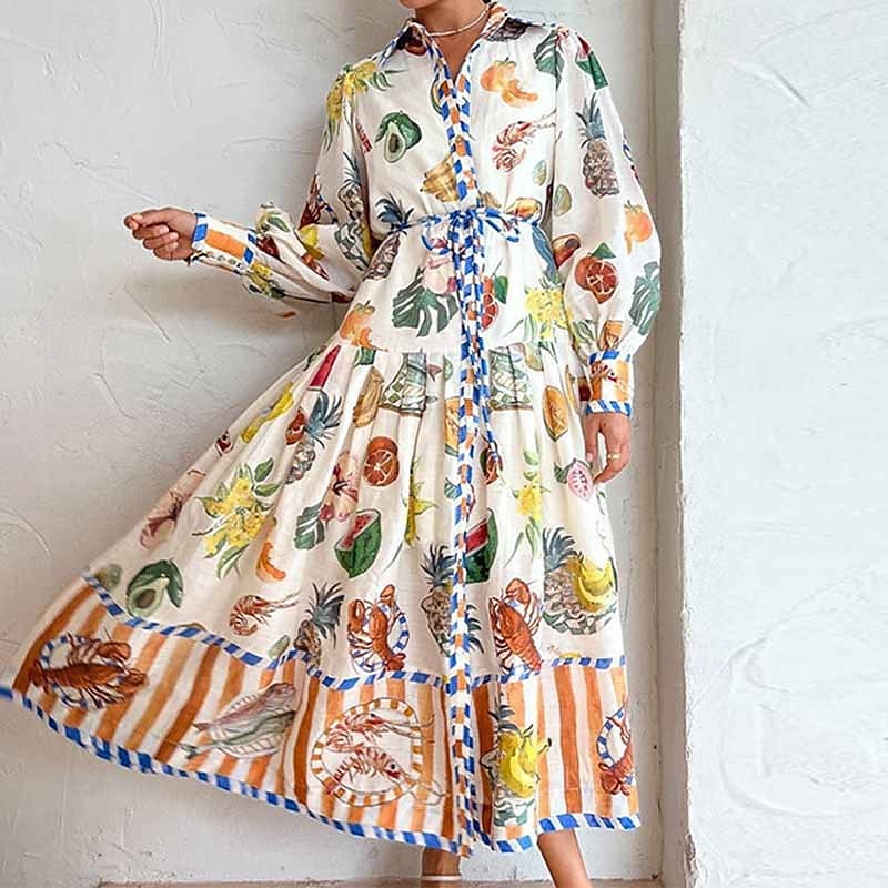 Pentru femei Rochii Midi Rochii Tip Cămașă Rochie leagăn Rochie imprimata Modă Clasic Modern În aer liber Vacanță Concediu Fit regulat Floare Manșon Lung Guler Cămașă Alb Toamnă 2025 - $25.99 –P1