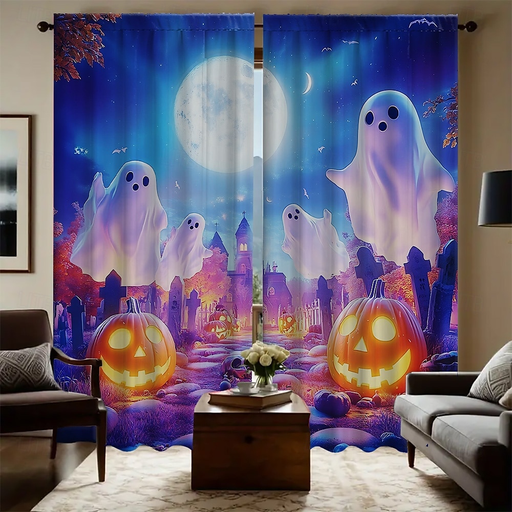 2 paneler halloween gardin gardiner mørkleggingsgardiner til stue soverom kjøkken vindusbehandlinger termisk isolert rommørking 2025 - $25.99 –P2