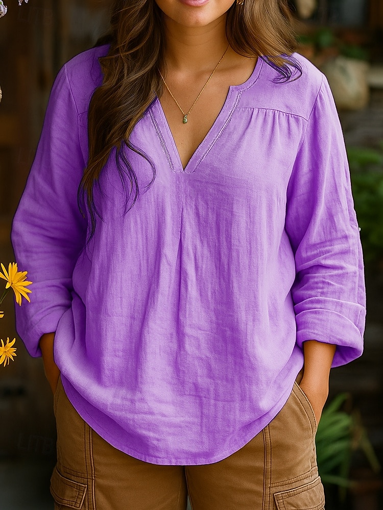 Per donna Camicia Semplice Quotidiano Manica Lunga Scollo a V Top Regolari Lavoro Ferie Arricciato Giallo Rosa Blu Viola Primavera Autunno del 2025 a $22.99 –P4