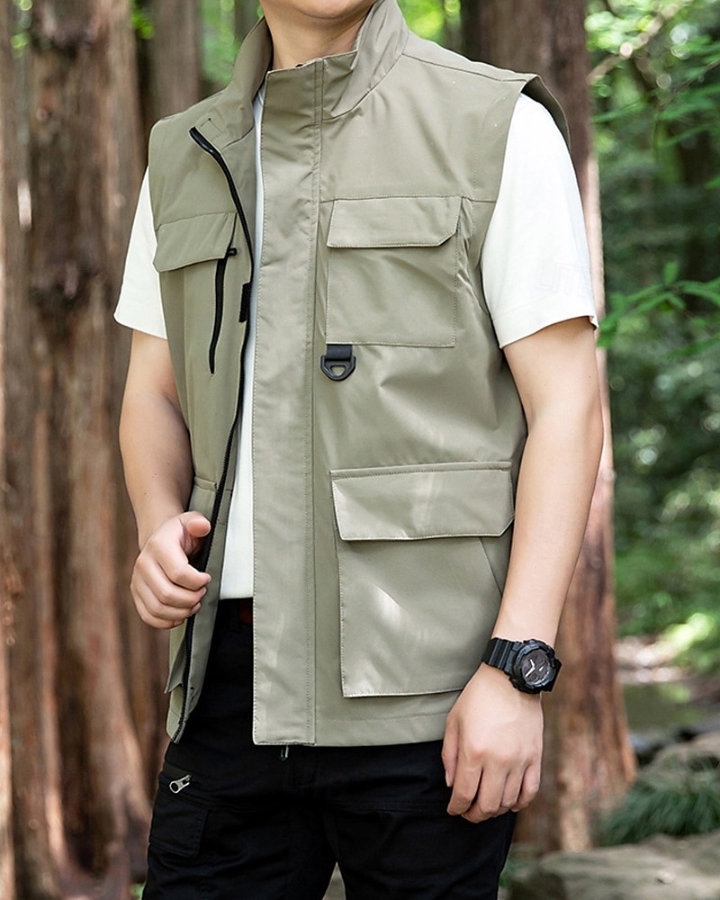 Per uomo Gilet All'aperto Quotidiano Moda Casual Primavera Autunno Tasca Poliestere Confortevole Semplice Cerniera Collo alla coreana Vestibilità regolare Nero Rosso Blu Cachi Gilet del 2025 a $48.99 –P9