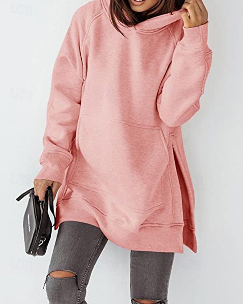 Dame Pullover hettegenser-genser عادي Gatemote Fritid Langermet Med hette Vanlige topper Gate Ferie Lomme Svart Rosa Vin Beige Lyseblå Vinter 2025 - $23.99 –P14