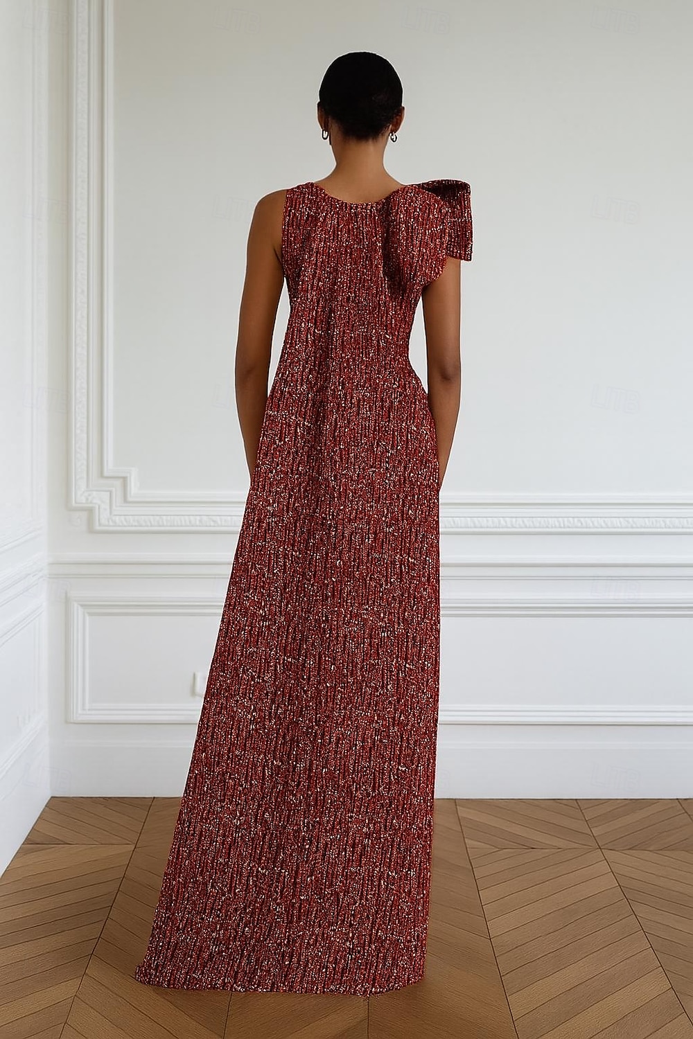 Vestido de Gala de Noite com Cristais Sereia  Trompete Elegante Vestido Formal Casamento Comprimento Longo Sem Mangas Decote Redondo com Laço(s) Removível(is) de 2025 por $149.99 –P3