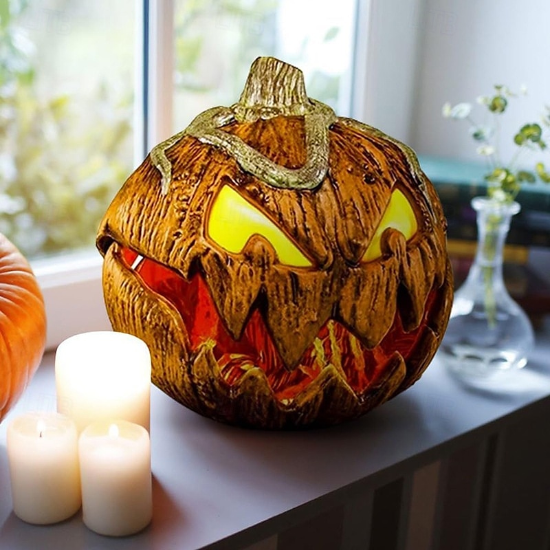 Halloween gresskarlykt sammenleggbar, skummel, strekkbar med lyd, festdekorasjon for innendørs/utendørs bruk, 20 cm 2025 - $92.99 –P5