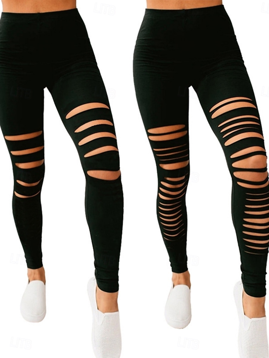 Damen Leggings Streetwear Lässig Lang Hohe Taille Einfach Zerrissen Atmungsaktivität Weich Mikroelastisch Yoga Straße Schwarz Grau Herbst Normale Passform 2025 - $14.99 –P5