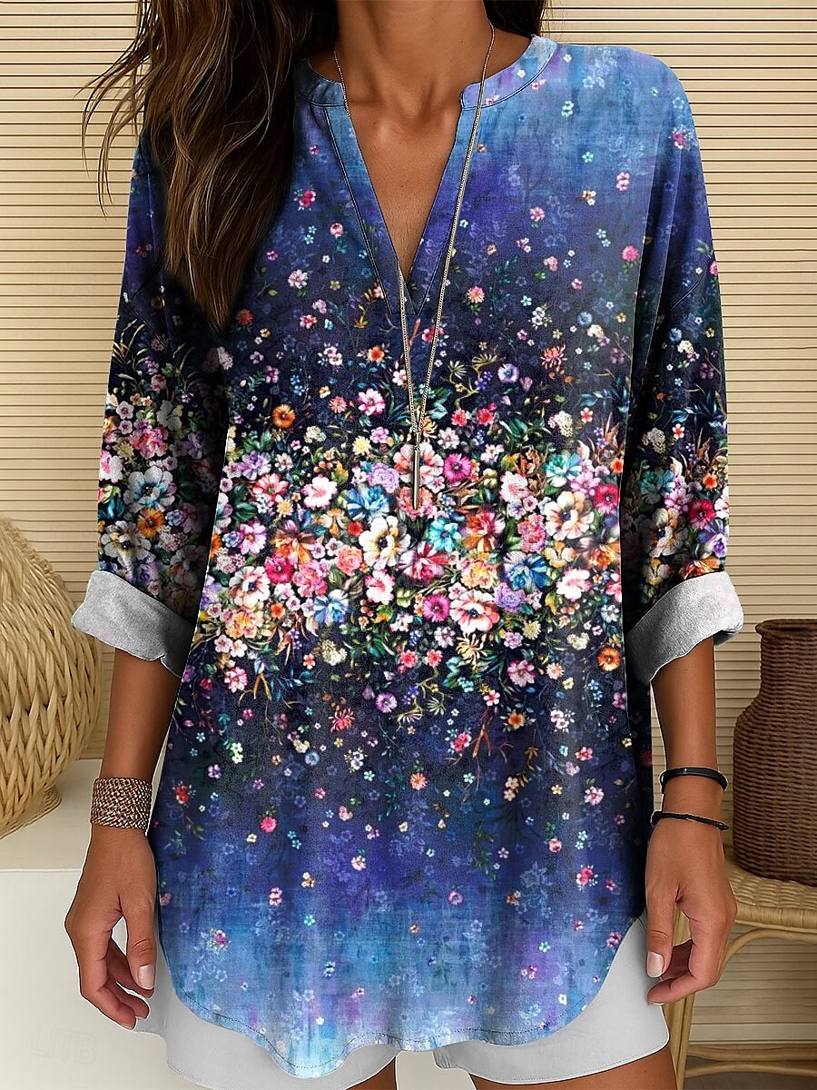 Femmes Chemisier Fleuri Graphique ancien Tropical Hawaïen manche longue Col en V Hauts Réguliers Quotidien Fête Tenue de plage Imprimé Rouge Bleu Vert Été Printemps de 2025 ? $24.99 –P1