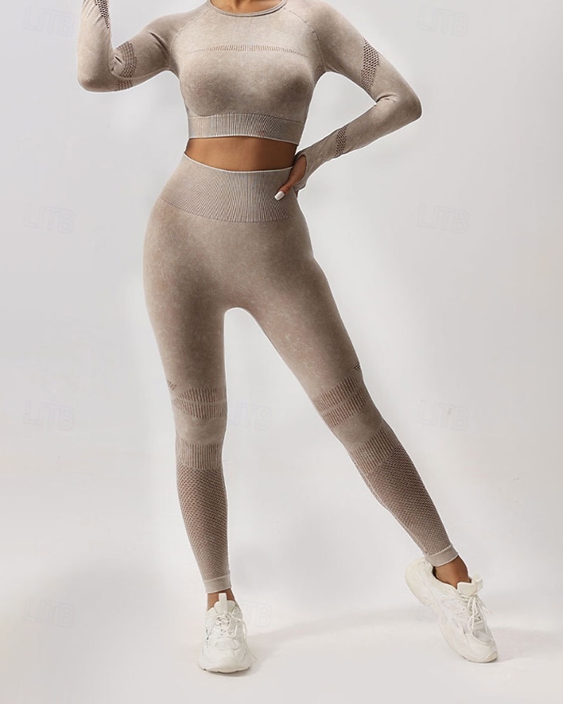 Damen 2 Stück Yoga-Trainingsanzug Lounge-Outfits  Herbst Einfarbig Kombination Armeegrün Schwarz Fitnesstraining Hohe Taille Elastisch Atmungsaktiv Langarm Sport Sportkleidung Schlank 2025 - $37.99 –P19