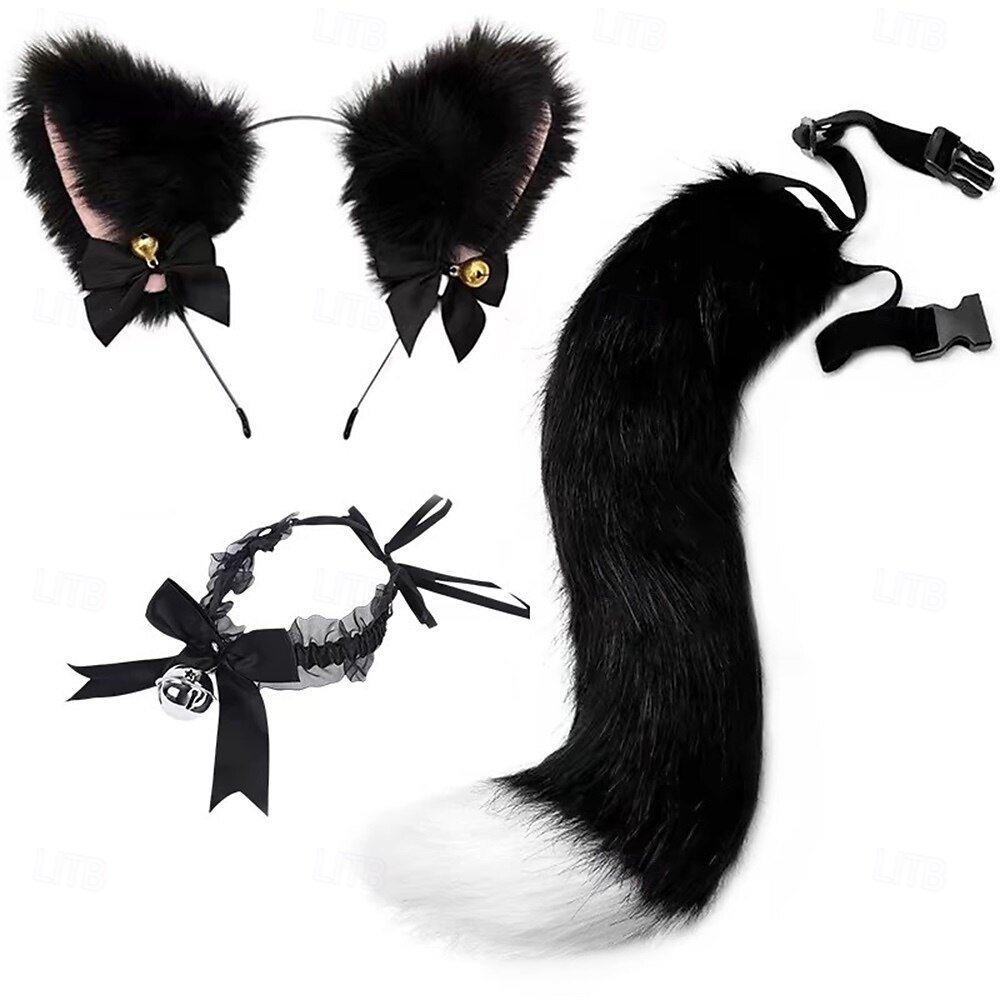 Conjunto de faixa de cabeça com orelhas de gato e cauda feito à mão – acessórios fofos para cosplay de gatinha, orelhas e cauda de animais para Halloween, festa e fantasias de 2025 por $20.62 –P5